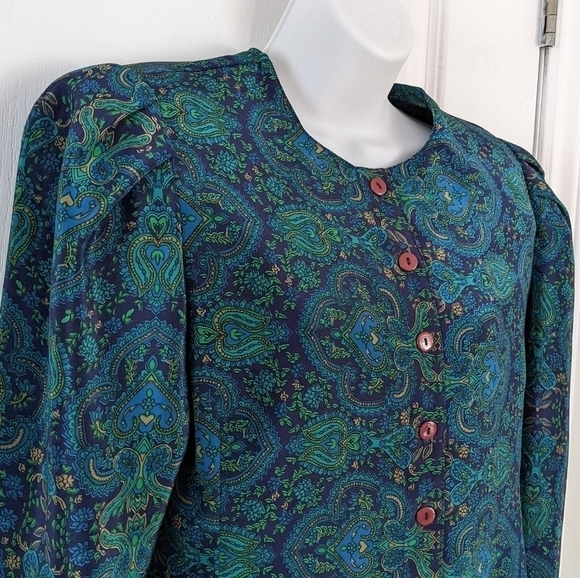 VINTAGE Cami petites mulberry lime and turquoise shoulder pad blouse @i - Picture 7 of 10
